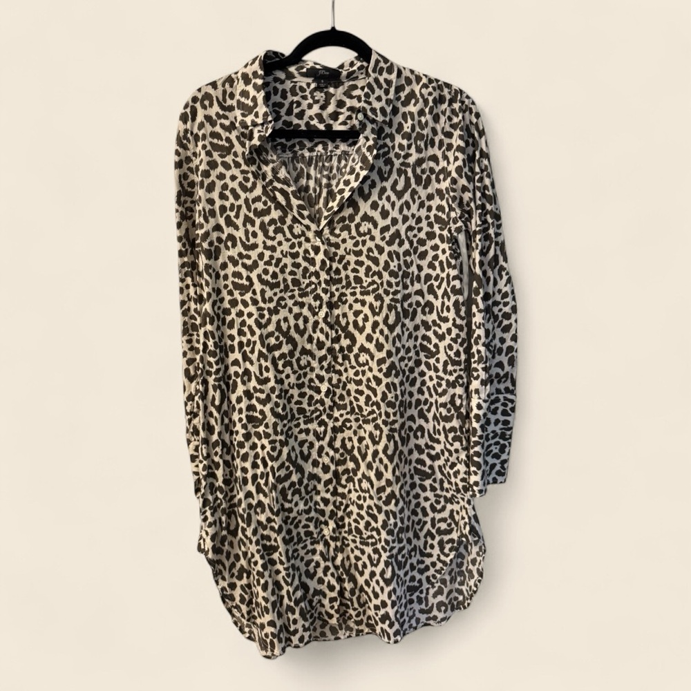 J. Crew Cotton Leopard Print Button Down Shirt / Swim Cover Up size Small EUC